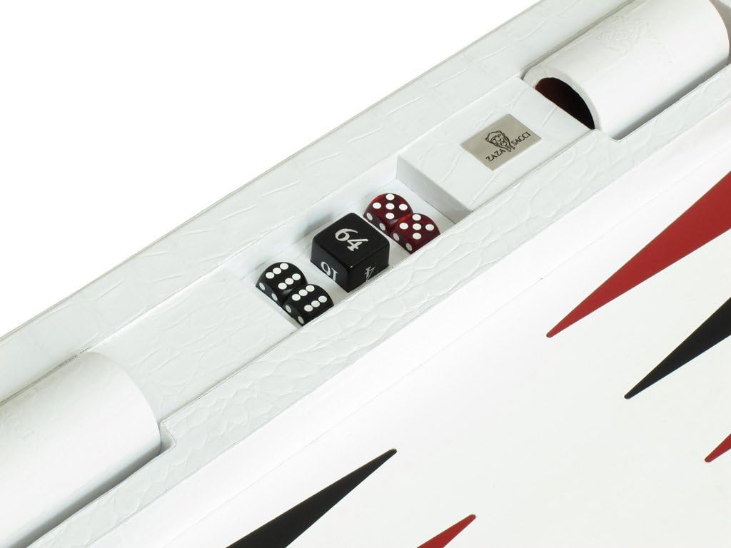 Leather Table Top Backgammon Set - (26" Extra Large Board, Zaza & Sacci) - White Croco