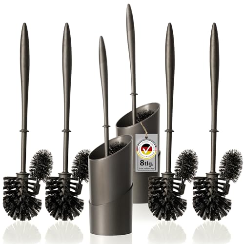 Hausfelder Klobürste mit Randreiniger Schwarz inkl. WC Bürste für unter den Rand mit Halter & 6 Toilettenbürsten + 2 Bürstenhalter