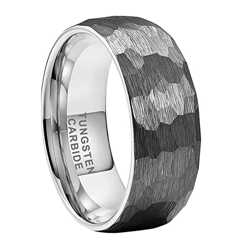 TUTISS 8mm Hammered Tungsten Rings for Men Women Fashion Engagement Wedding Bands Domed Matte Finish Comfort Fit Size 7.5