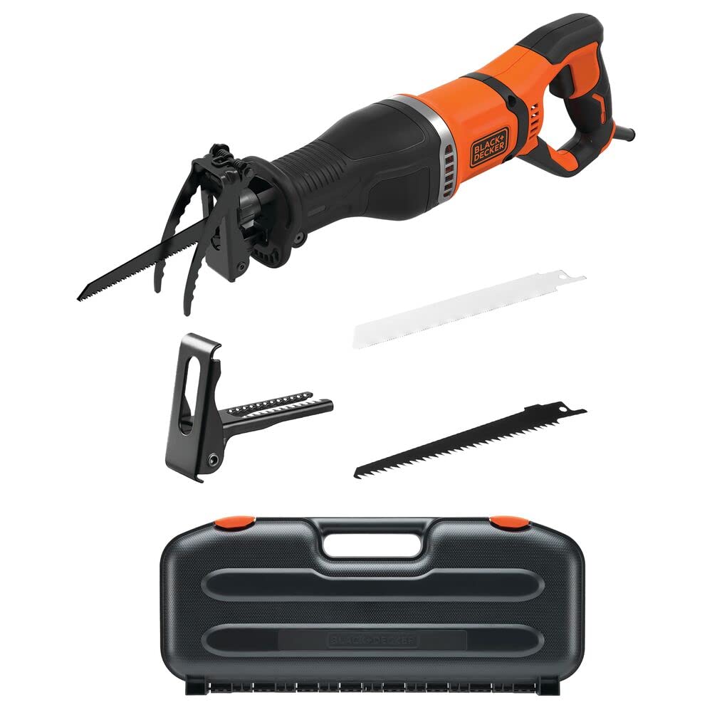 BLACK+DECKER Corded Reciprocating Saw with Branch Holder and 2 x Blades 750w, Black + Orange - Image 2