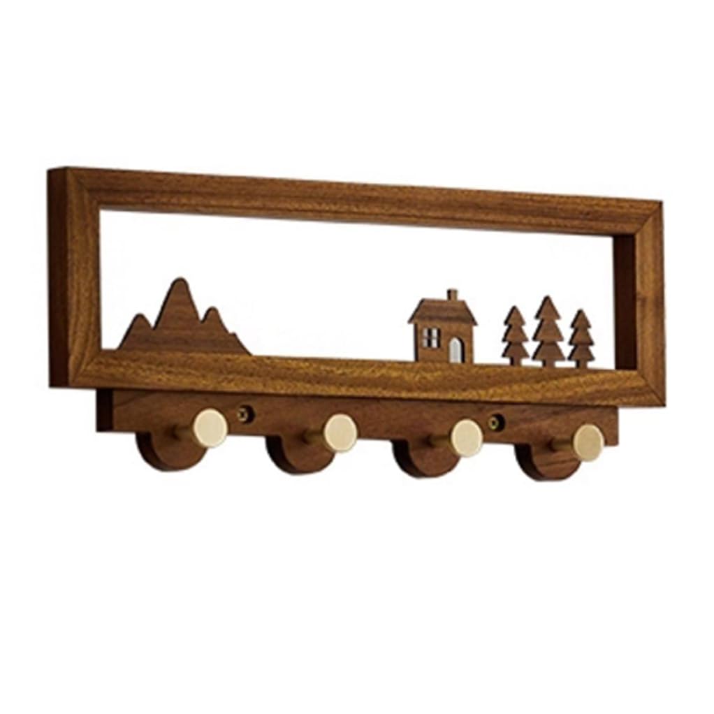 ZHOUXIAO Wood Coat Rack with Brass Hook Wall Mount,Walnut Wood Coat Hooks Hanger 4hook