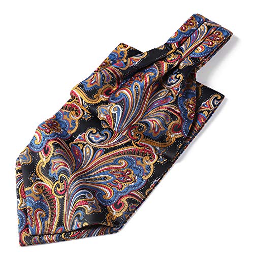 HISDERN Men's Floral Jacquard Woven Self Cravat Tie Ascot Navy Blue/Orange