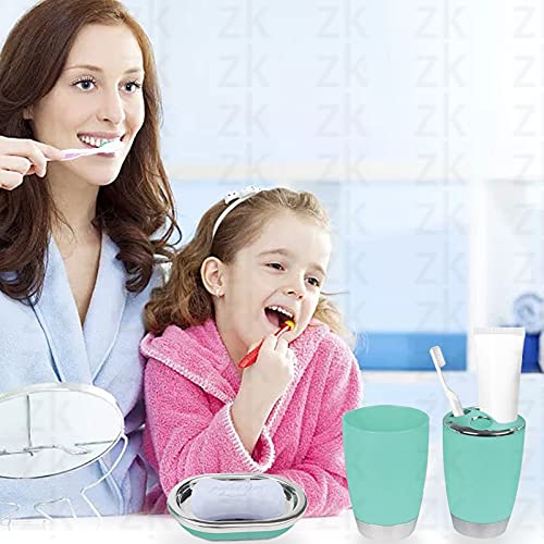 Bathroom Accessories Set 6 Pieces Plastic Bathroom Accessories Toothbrush Holder, Rinse Cup, Soap Dish, Hand Sanitizer Bottle, Waste Bin, Toilet Brush With Holder (Mint Green) #TOP2