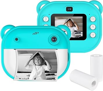 Playpulse Digital Print Camera for Kids – 12MP Digital Camera with Instant Photo Printer, Video Recording, MP3 Music, Fun Filters, Rechargeable Battery & Print Paper Rolls – Green