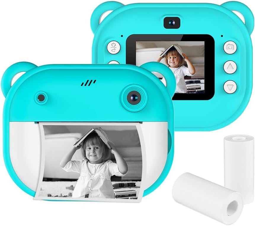 Image of Playpulse 1 Year Warranty Instant Kids Camera - 12MP Digital Print Camera, Photo Printer, Video Recorder, MP3 Player, Fun Filters, Rechargeable Battery & Paper Rolls - Green