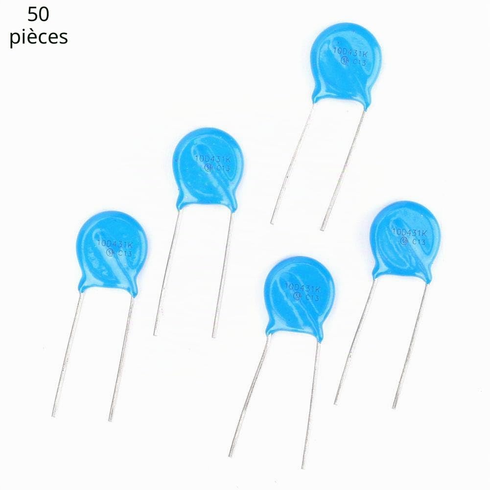 Varistances 50 pièces, varistance MOV, résistances dépendantes de la tension, varistances à disque radial, 10D431K 10D-431K 10 mm de diamètre 430 V