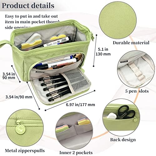 Large Pencil Case Big Capacity Pencil Bag Portable Pencil Case School Supplies Suitable for Middle High School College Students Girls Boys Teen Storage Organizer Gift (Green)