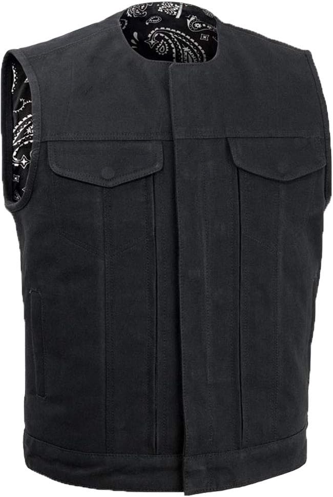 Canvas Club Vest with No Collar & Front Hidden Multi Accessory Pocket System