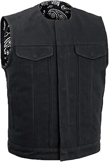 Canvas Club Vest with No Collar & Front Hidden Multi Accessory Pocket System Black