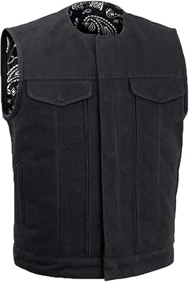 Canvas Club Vest with No Collar & Front Hidden Multi Accessory Pocket System