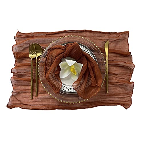 EH Linen Cheesecloth Gauze Napkins with Wrinkled Set of 10 Over Sized 195x195 Inches Weddings Decorative Napkins Dinner Parties Everyday use Hand Dyed 100percent Cotton NapkinsTerracotta Napkin