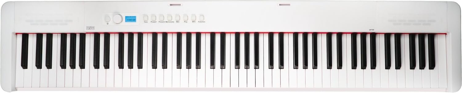OQAN QP100 - Pianoforte digitale portatile, 88 tasti contrappesi, con batteria ricaricabile, kit completo con custodia per il trasporto e pedale sustain, 169 suoni, USB-MIDI, MP3 e altoparlanti