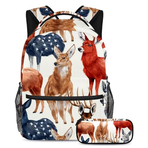 Sac à dos motif drapeau américain et trousse pour les cours et les sorties des adolescents