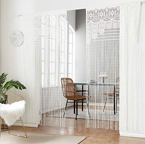 HSYLYM Sexy Lace Net String Tenda Pannelli per finestre con Nappa zanzariera, divisorio Decorativo Bianco 90x200cm