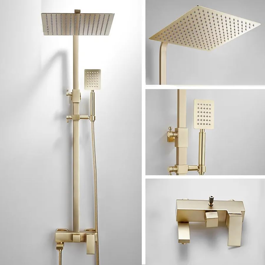 Colonne douche mitigeur or brossé Tsar en laiton haut de gamme pour suite parentale