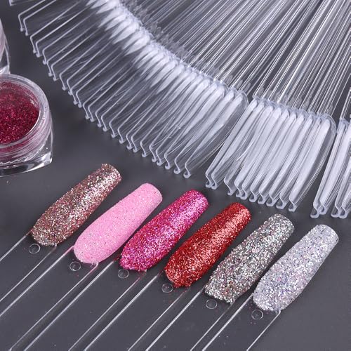 150 palitos de amostra de unhas com anel, palitos de amostra de esmalte de caixão transparente, pali