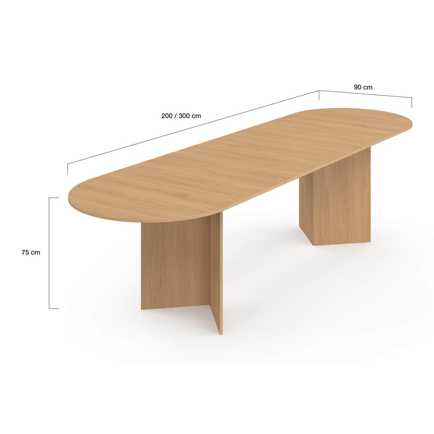 IDMarket – Mesa de comedor extensible, ovalada, 6-12 personas, madera de haya, 200-300 cm