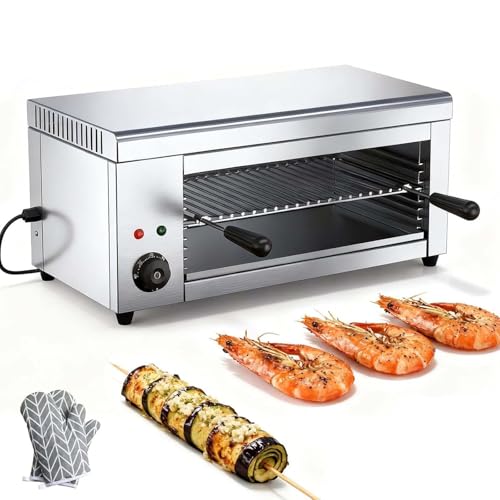 ZHIGUANYUN Gril à raclette électrique de 2000 W en Acier Inoxydable, avec fondoir à Fromage, température de 50 à 300 °C, pour Pizzas, lasagnes, sandwichs et barbecues – Gants Inclus