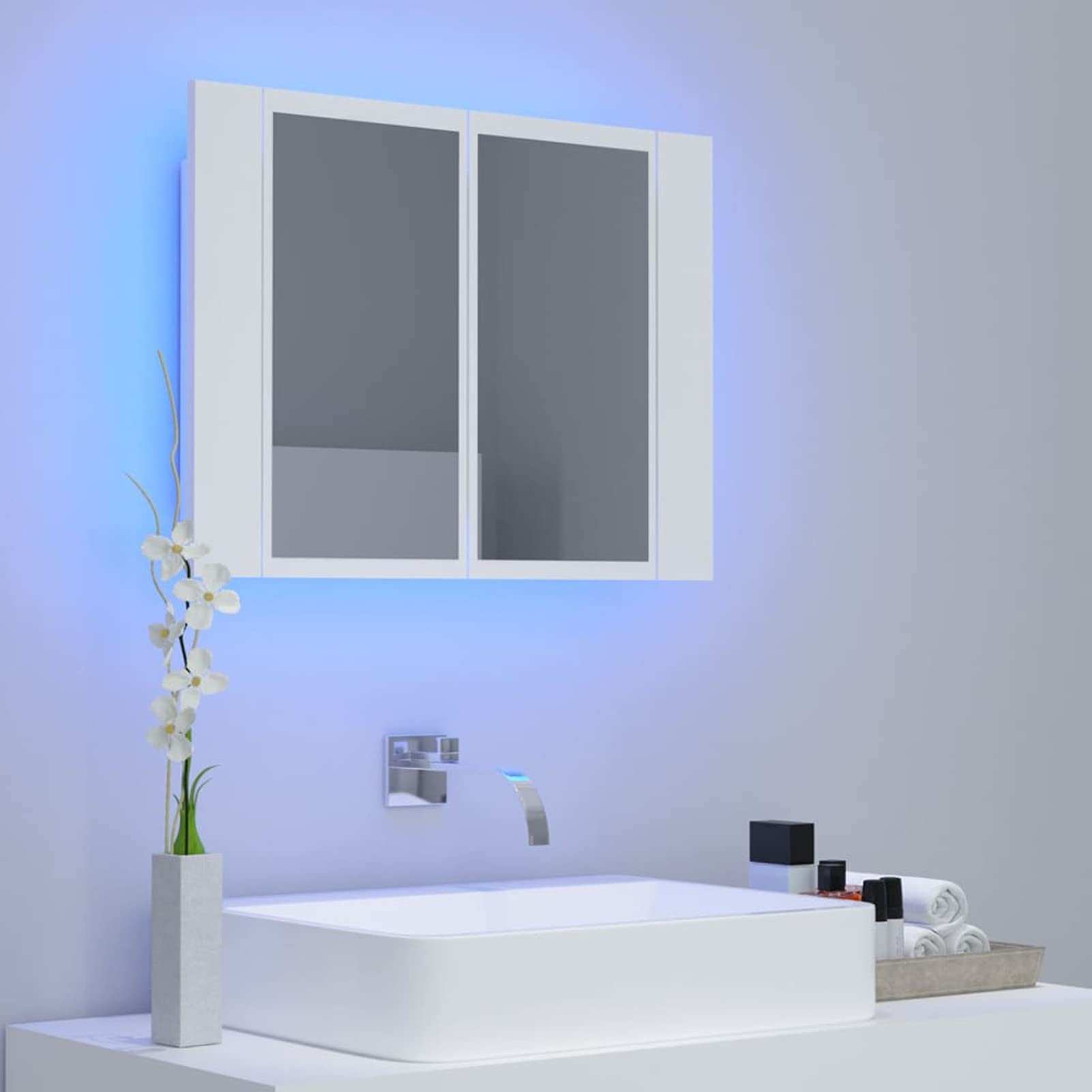 Armoire à Miroir de Salle de Bain Meuble de Rangement Armoire Murale Maison Intérieur Armoire de Salle de Bain à Miroir à LED Blanc 60x12x45 cm