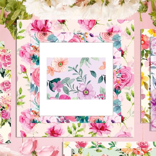 Florales Muster Scrapbook Papier, 30x30 cm, 24 Blatt/12 Designs Doppelseitiges Bastelpapier, Decoupage Papier Block für DIY Alben Bullet Journals Süße Geschenke (Blume)