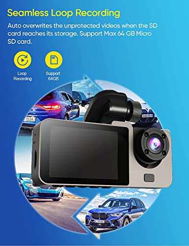 Câmeras 3CHs Traço Câmera para Carros Frente HD 1080p Gravação Interior e Traseira Visão Noturna Luz