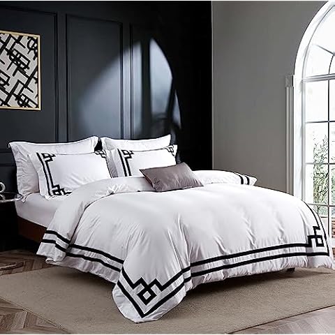 CASA BOLAJ DESIGNED TO DREAM 3 Pcs Do Not Include Filling Duvet Cover Set 100% Egyptian Cotton Sateen Luxury 400 TC (White Black, King) Cover