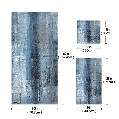 Matekuli Abstract Bath Towels Set Vintage Navy Blue Grey Modern Art Painting 3 Piece Bathroom Towel Set(1 Luxury Bath Towel 1 Hand Towel 1 Washcloth) Soft Absorbent Decorative Kitchen Shower Towel #TOP2