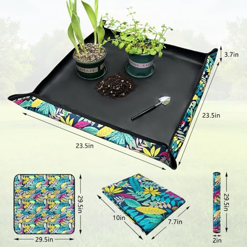 Waterproof Potting Mat for Plant Transplanting and Mess Control, Foldable Indoor Portable Gardening Tray, 29.5"x 29.5" Oxford Fabric, Gardening Gifts for Women - Image 3