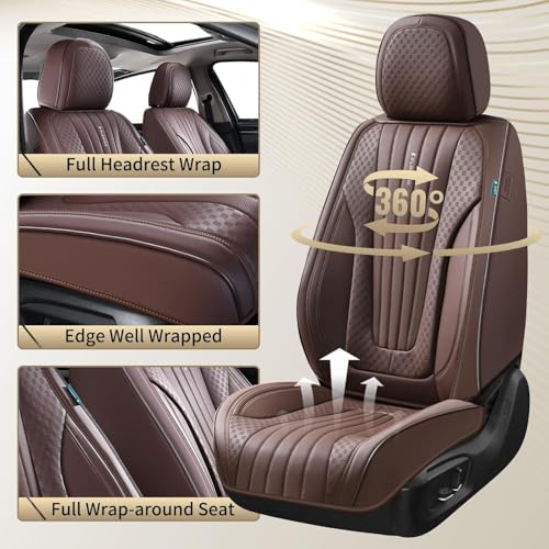 Image of FLORICH Car Seat Covers, Premium Leatherette Car Seat Covers Front Seats, Waterproof Nappa Leather Seat Protectors, Breathable Car Seat Cushion for Most Sedans Cars SUV Trucks, Coffee