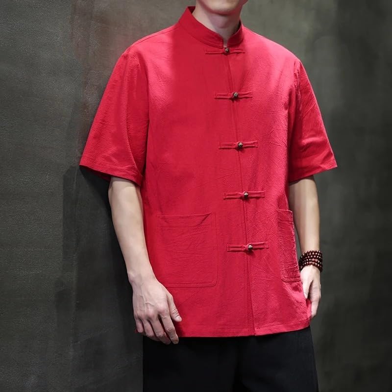 Men's Chinese Style Shirts Traditional Kung Fu Tai Chi Short Sleeve Tang Suit Uniform Shirt Blouses