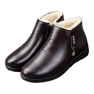 Womens Wedge Heel Ankle Booties Soft Leather Platform Side Zipper Sparkling Metallic Decorations Winter Warm Fur Lined Snow