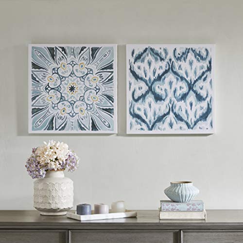 Décor 5 Ikat Wall Art-Canvas with Deco Box Frame Water Color Painting Geometric Modern Room Decor-2 Piece Set Artwork, 18'' x 18'