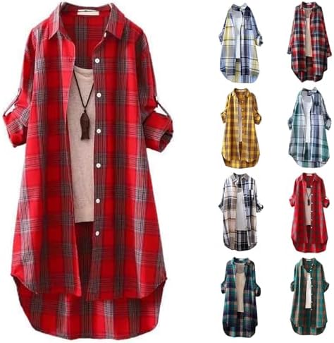 Cardigan for Women Plaid Print Tunic Tops 2024 Fall Fashion Plus Size Open Front Roll Up Sleeve Button Down Shirts Cardigan for Women Plaid Print Tunic Tops 2024 Fall Fashion Plus Size Open Front Roll Up Sleeve Button Down Shirts
