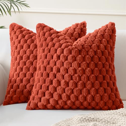 MIULEE Rust Faux Fur Decorative Throw Pillow Covers 20x20 Inch