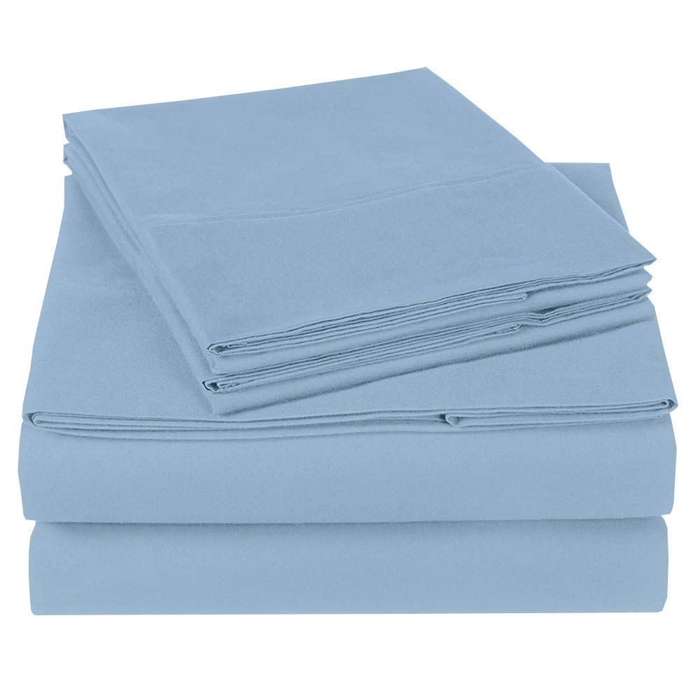 Mattress-Homes Queen Size Sheets Set - 4 Piece Set - Hotel Luxury Bed Sheets - Extra Soft - 10" Deep Pockets - Easy Fit - Breathable & Cooling - Comfy -Light Blue Solid - 100% Cotton Sheets - 4 PCOEKO-TEX MADE IN GREENOEKO-TEX MADE IN GREENOEKO-TEX MADE IN GREEN