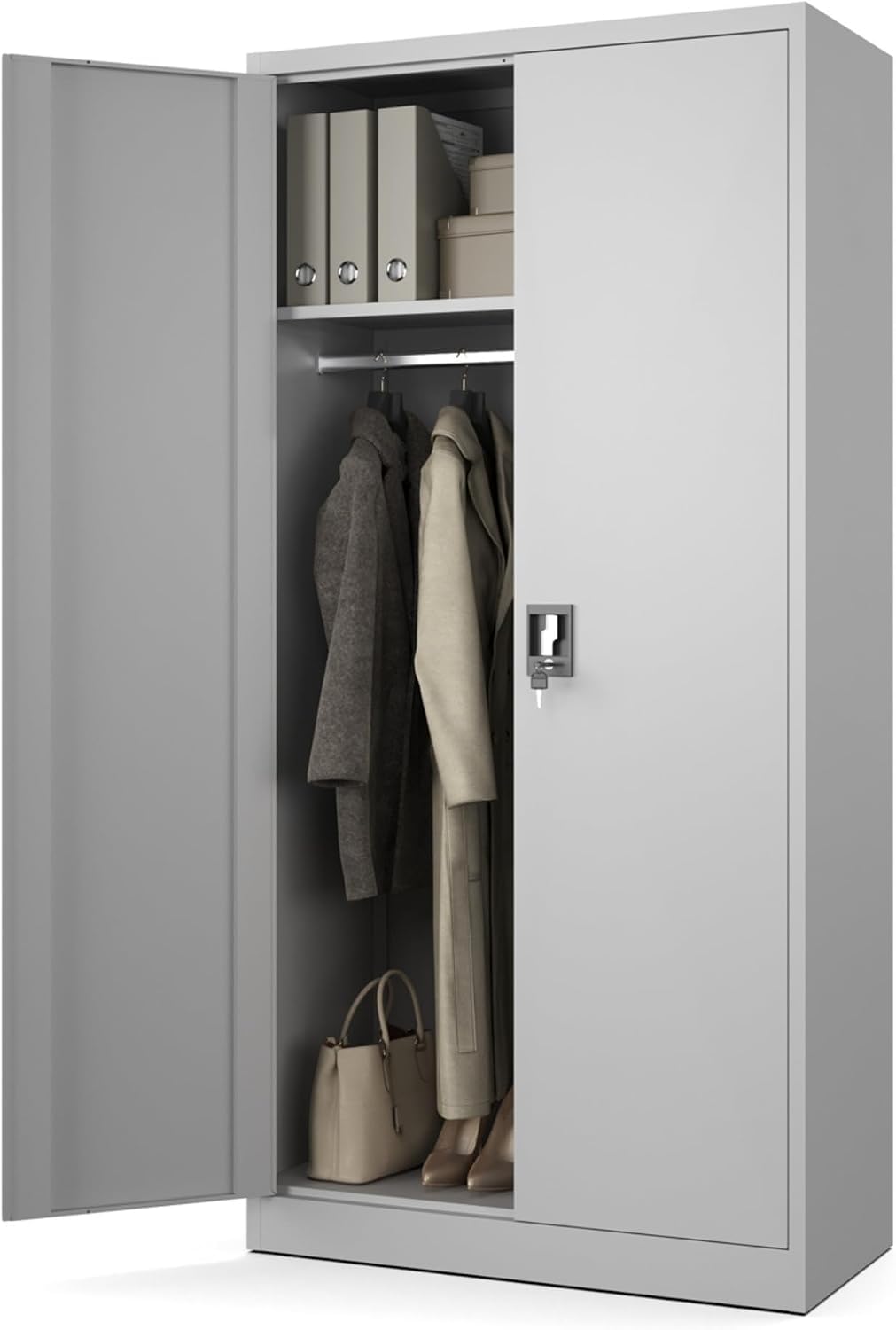 Muralo Armadio in metallo con asta appendiabiti, 185 x 90 x 45 cm, grigio