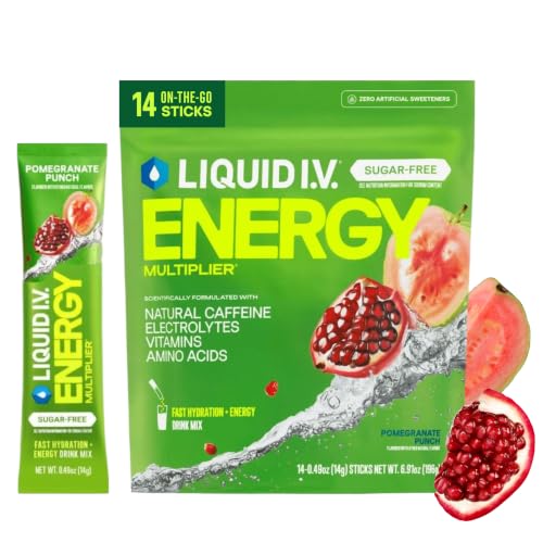 Liquid I.V. Sugar Free + Energy Electrolytes, Pomegranate Punch, 14 Count - image 1