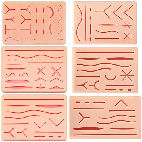 Threlaco 6 Pcs Suture Practice Pads Suture Pad Kit with Wounds Hard to Rip Tear or Break for Medical...
