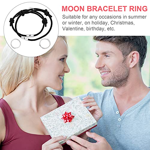 4 Pcs Anel De Pulseira Sol Lua Pulseira Preta Trançada Combinando Para Casais Pulseira De Corda De P