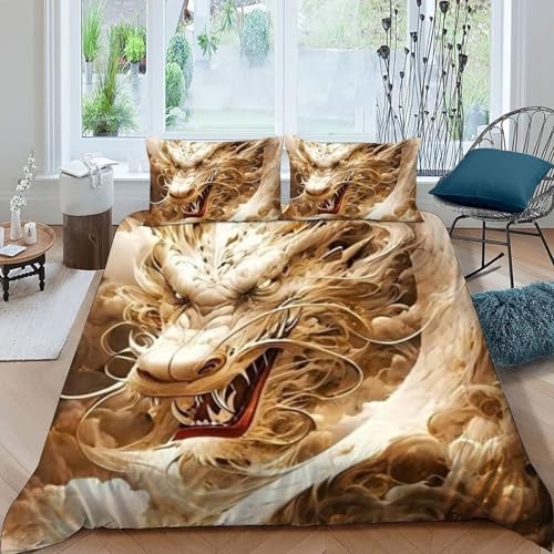 Housse de couette 200x200cm dragon d'or en microfibre douce et facile à laver - 3