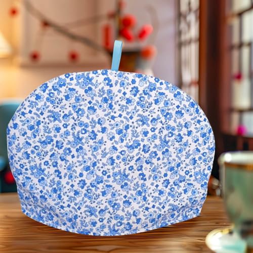 Image of Vintage Tea Cozies, Nature Cotton Tea Pot Warmer, Teapot Dust Proof Insulated Covers Tea Kettle Quilt for Kitchen Home Table Hotel Tea Party Restaurant (Blue Flower)