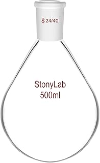 StonyLab Borosilicate Glass 500mL Heavy Wall Single Neck Recovery Flask Rotary Evaporator Flask, with 24/40 Outer Joint - 500mL