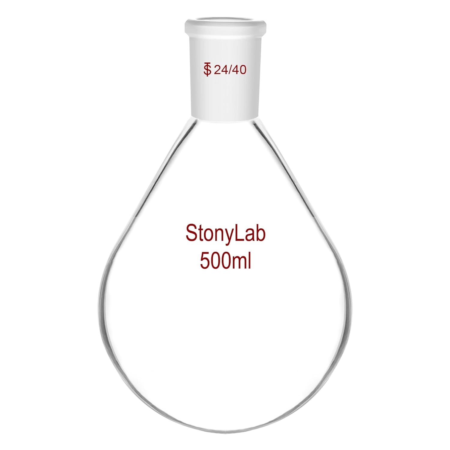 StonyLab Borosilicate Glass 500mL Heavy Wall Single Neck Recovery Flask Rotary Evaporator Flask, with 24/40 Outer Joint - 500mL