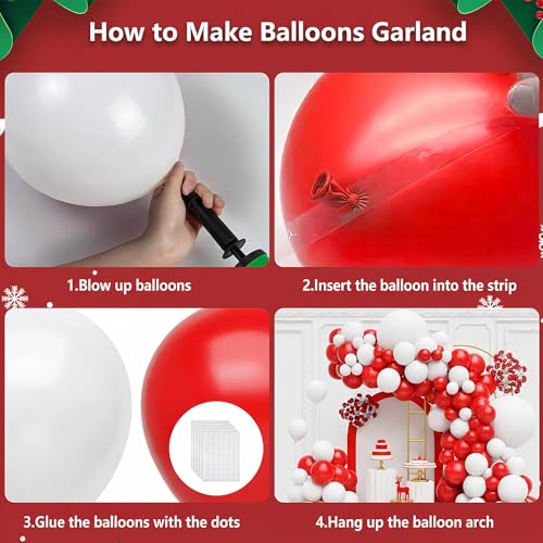 Image of Red and White Balloons Arch Kit,130pcs Red Latex Balloon Garland,Different Sizes White Balloon for Wedding,Mother's Day,Valentine's Day,Birthday,Christmas Party Decorations