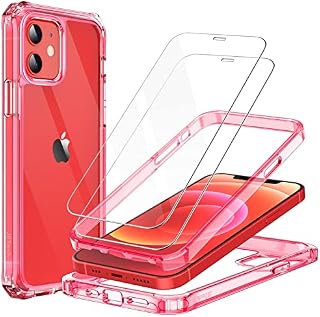 JETech Case for iPhone 12/12 Pro 6.1-Inch with 2-Pack Tempered Glass Screen Protector, 360 Full Body Shockproof Bumper Phone Cover Protective Clear Back (Clear)