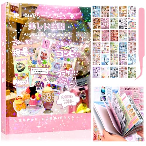 Image of 1300Pcs Cute Scrapbook Stickers Travel Y2k Japanese Sticker Book for Adult Kawaii Korean Stickers for Journaling Laser Aesthetic Sticker Glitter Toploader Decor for DIY Card Art Crafts 45 Page Time