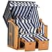 Produktbild Outsunny Strandkorb Doppelte Sonnenliege mit Dach Doppelliege mit Getränkehaltern Chaiselongue 5-stufige Rückenlehne PE-Rattan Blau+Weiß 118 x 79 x 160 cm