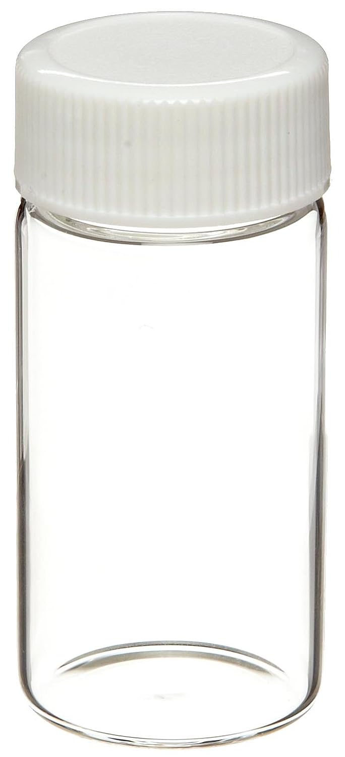 Wheaton 986561 Borosilicate Glass 20mL Liquid Scintillation Vial, with 24-400 White Polypropylene, White, Metal Foil Lined Screw Cap Attached