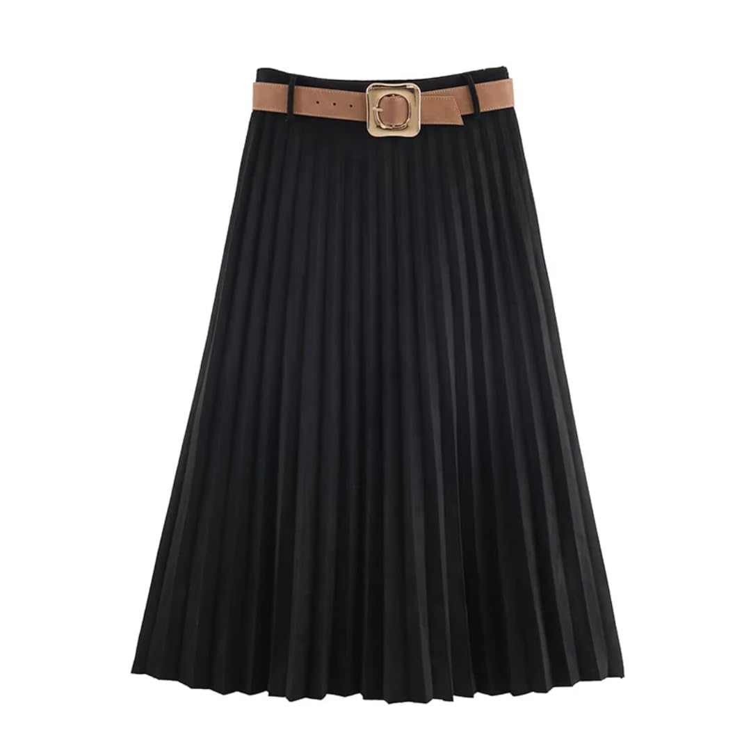 Eleganti con Cintura, gonne Lunghe per Donna, Midi plissettate, con Senso di Pendenza, gonne dal Temperamento Midi Femminile