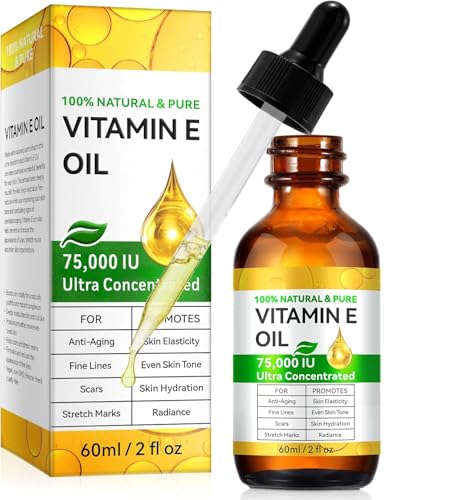 Pure Vitamin E Oil for Skin & Hair - 100% Natural Organic Vitamin E Oil, Moisturizes, Nourishes & Protects Face, Body, Helps Improve the Look of Scars & Stretch Marks - Non-Greasy, Easy to Absorb